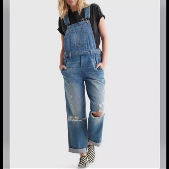 Lucky Brand Denim - Lucky Brands Indigo Blue Boyfriend Overall Distress Fades Raw Edges & Rips SzXS